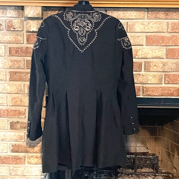 Free People Embroidered Studded Boho Coat Black Size 2 - Picture 3 of 7